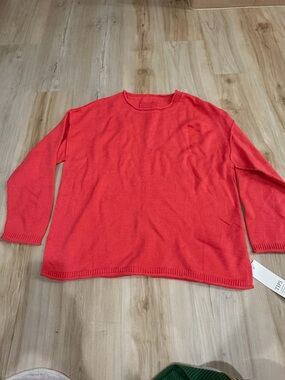 Bright Coral Red Knit Crewneck Sweater